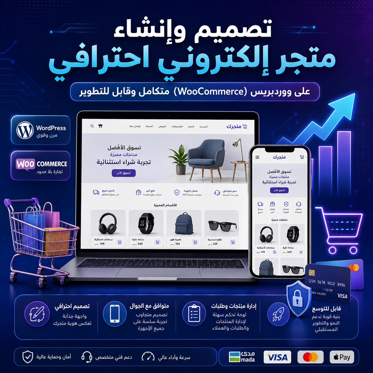 تصميم وإنشاء متجر إلكتروني احترافي على ووردبريس (WooCommerce) متكامل وقابل للتطوير